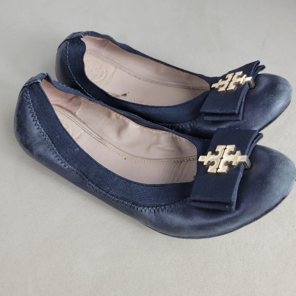 Tory Burch Claire Elastic Ballet Flat Womens Size 5.5 Black Leather Comfort Shoe